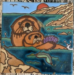 Deko Kunst Fliese Seelöwen Berge Terrakotta Ton Made in Italy Ozean - Bild 1 von 6