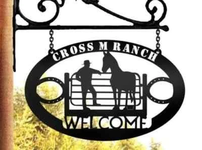 Customized Metal Cowboy with Horse Farm house Ranch Name Address Sign Decorative - Image 1 of 4