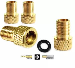 4 x BRASS ADAPTOR PRESTA TO SCHRADER BICYCLE VALVE CONVERTER BIKE PUMP CONNECTOR - Picture 1 of 5