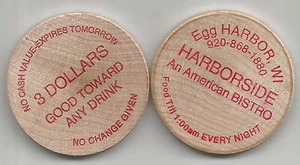 Egg Harbor, Wisconsin Harborside Bistro 3 dólares para cualquier bebida madera níquel - Imagen 1 de 1
