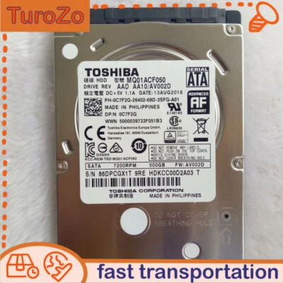 Toshiba 500GB SATA 7200 RPM, MQ01ACF050 2.5  Laptop HDD - Image 1 of 4