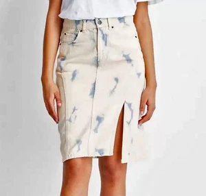 Women's High-Rise Midi Denim Skirt - Future Collective Cream Tie Dye Size 10 - Picture 1 of 14