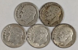 Roosevelt Silver Dimes 5 Different Dates - Bild 1 von 3