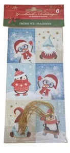 6 Geschenkanhänger Winter Weihnachten Schneemann Pinguin Wichtel Anhängebändchen - Bild 1 von 1