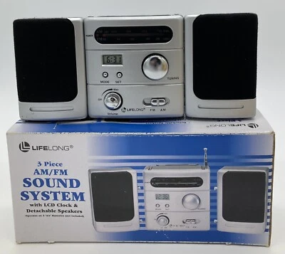 Vtg LifeLong 3 Piece AM/FM Radio Sound System LCD Clock Detachable Speakers NOB - Image 1 of 4