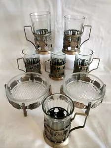 Alte UdSSR Tee-Set Podstakannik Glas Becher Halter Süßigkeiten Schalen versilbert - Bild 1 von 11