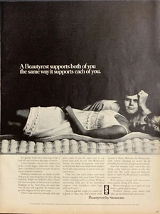 Vintage 1969 Simmons Beautyrest Husband And Wife In Bed Print Ad Advertisement  - Picture 1 of 1