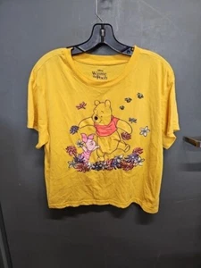 Kids Disney Winnie The Pooh Yellow Embroidered Cropped Tee Sz XXL - Picture 1 of 3