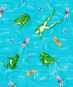Kids Jumping FROG DRAGONFLY FABRIC Cotton Quilt DIY Craft BTY - Picture 1 of 2