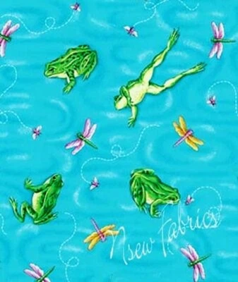 Kids Jumping FROG DRAGONFLY FABRIC Cotton Quilt DIY Craft BTY - Image 1 of 2