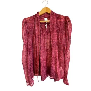 Joie sheer red long sleeve blouse high neck tie pleated lightweight Size M - Picture 1 of 6