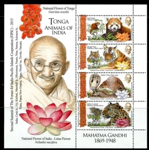 Tonga, 2016, Indien, Gandhi, Panda, Tiger, Kobra, postfrisch, Michel Block 100 - Bild 1 von 1