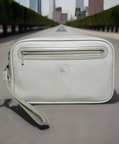 Borsa a mano da polso Burberry in vera pelle media bianca pochette usata in ottime condizioni ��