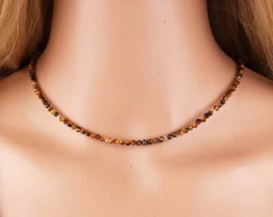 Handmade Jewelry 2-3mm A++ Tiger's Eye Faceted Round Gemstone Beads Necklace 18" - Picture 1 of 12