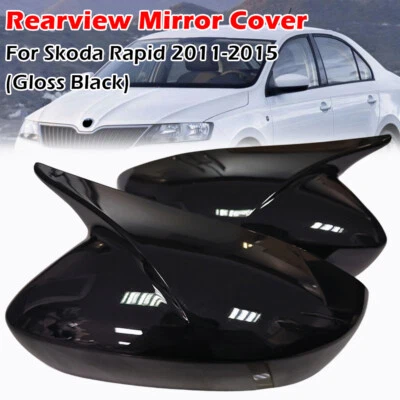 Tampas de acabamento de tampa de espelho retrovisor chifre de boi preto brilhante para Skoda Rapid 2011-2015 - Imagem 1 de 4