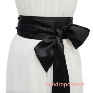 Women Satin Sash Bridal Wide Waist Belt Ribbon Long for Wedding Dress Coat - Picture 1 of 27