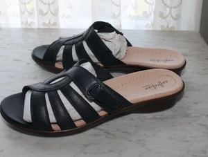 NWOB Clark's Navy Blue Leather Sandals 11W Women's Loomis Gale Comfort - Picture 1 of 7