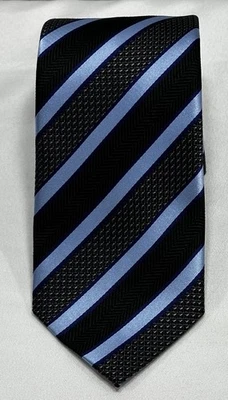 Corbata para hombre David Donahue negra y azul a rayas jacquard rep 100 % seda corbata Foto 1 de 4