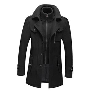 Men's Wool Blend Coat Warm Winter Trench Coat with Detachable Soft Scarf - Picture 1 of 7