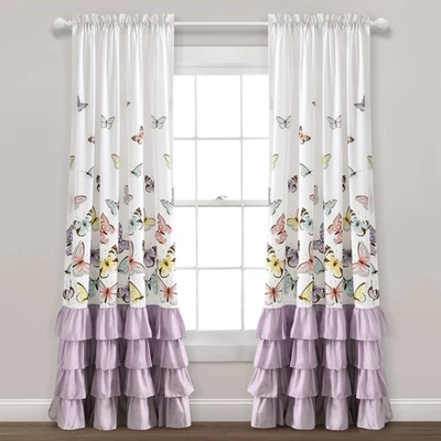 Par de paneles de cortina de ventana Flutter Butterfly, 52"W x 84"L, lila Foto 1 de 4
