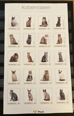 Briefmarken 20 "Katzenrassen" - Österreich selbstklebend Block Neu 🌟🌟🌟 - Bild 1 von 3