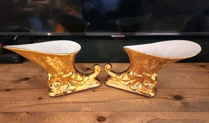 Juego de 2 jarrones de colección Dixon Art Studio 22KT oro llorando Cornucopia cuerno de abundancia - Imagen 1 de 6