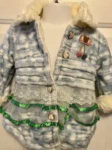 Toddler Girls Blue White Faux Fur Coat 12-18 Months Lace Ruffled CUTE!! - Picture 1 of 6