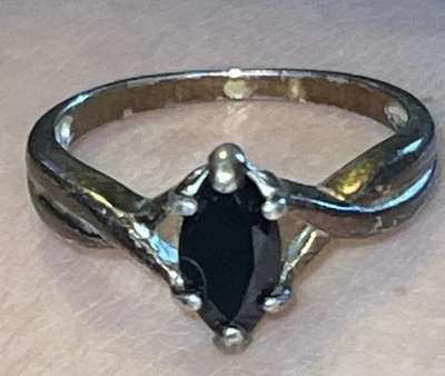 Anillo Marquesa Obsidiana Plata Esterlina 925 Diseñador Vintage Avon Talla 8 Foto 1 de 4