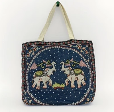 Bolso de Mano Tejido con Cremallera Mezcla de Algodón Estampado de Elefante Foto 1 de 4