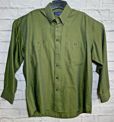 Camisa English Twill by Enro Manga Larga Verde Sólido Botón Frontal Para Hombre Talla M. Foto 1 de 4