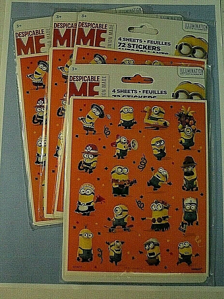 72 Despicable Me Minions stickers 4 sheets Lot of 4 Packs NEW !!!!! AUCT#3781 - Image 1 of 1