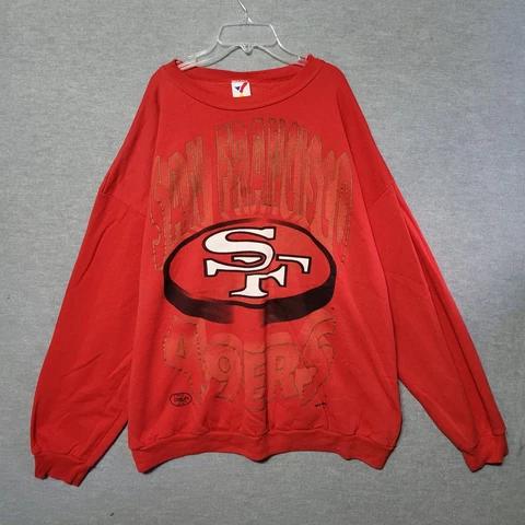 VINTAGE San Francisco 49ers Men Sweater 4XL Red Logo 1994 Long Sleeve Crew Neck Cover