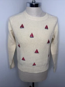 Vintage JG Hook Sail Boat 100% Wool Sweater Sz 40 Long Sleeve Off White Pink - Picture 1 of 8