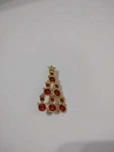 Vtg Christmas Tree Pendant Red & Gold - Picture 1 of 6