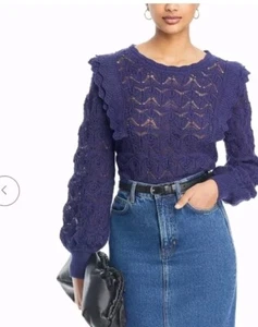 Maglione donna maglia singolo filo manica lunga grande blu viola nuovo con etichette prezzo al dettaglio consigliato $68 - Foto 1 di 10
