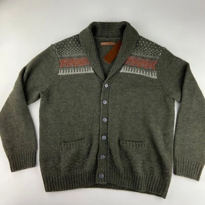 NWT Chunky Wool Perry Ellis Olive Green Shawl Collar Cardigan Pattern w/Pockets - Image 1 of 4