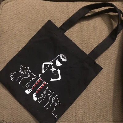 Dolls Kill x Emily The Strange TOGETHER PURREVER PRINTED TOTE BAG~Black/Red - Image 1 of 2