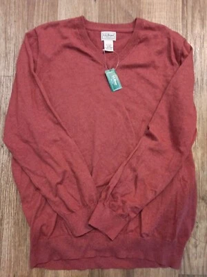 LL Bean Knit Sweater Mens XL Clay Cotton Cashmere Blend V-Neck Thin #274603 - Image 1 of 4