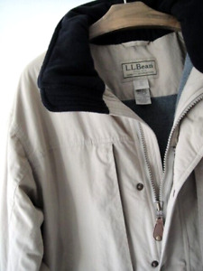 L L Bean Men's Size L Khaki Twill Field Coat, Nice Condition, Missing Hood