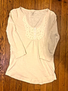 Eddie Bauer Women's Button Up Blouse Lace Shirt Peach Tan 1/4 Sleeve XS Petite - Picture 1 of 9