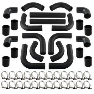 12PCS 2.25" 57mm Universal Turbo Intercooler Pipe Piping+Silicone Hose Kit Black - Picture 1 of 9