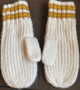 A New Day Women's Gold Striped Cuff Winter Mittens Cream Soft & Warm Gloves