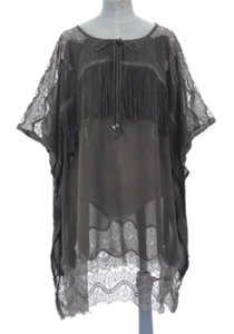 Religion Kaftan Dress Victorian Lace Chiffon Sheer Fringe Gothic Oversized S - Picture 1 of 20