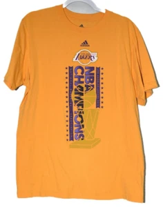 Adidas LA Lakers NBA Champions Mens Yellow Cotton T-Shirt Crew Pullover SS Large - Picture 1 of 3