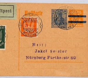 GERMANY AVIATION Air Mail 1922 BIRDS Stationery Flown Card Munich Nurnberg ZF328 - Picture 1 of 8