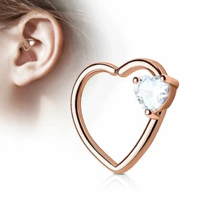 Heart Gem Stud Hoop Cartilage Helix Daith Rook Tragus Snug Ear Rings - Piercing - Picture 1 of 7