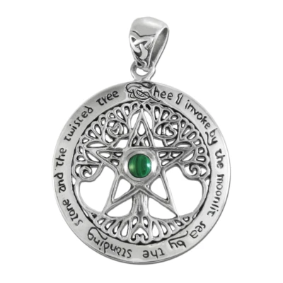 Sterling Silver XL Cut Tree Pentacle Malachite Pentagram Pendant Dryad Design - Image 1 of 4