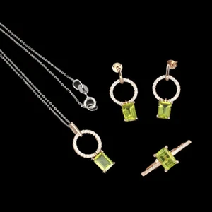 925 Sterling Silver Octagon Peridot 7x5mm Simulated Cz Sets - Picture 1 of 10