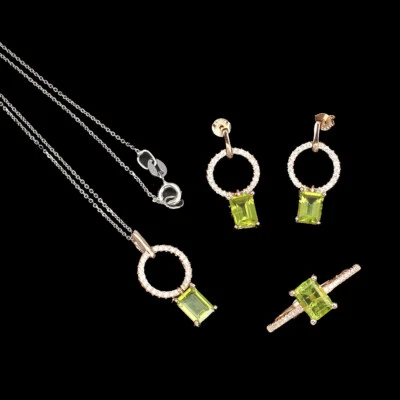 925 Sterling Silver Octagon Peridot 7x5mm Simulated Cz Sets - Image 1 of 4