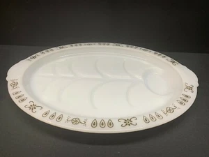 Fire King Meat Platter "TREE of LIFE"  Milk Glass ~ Juice Well ~ 14 1/2" x 11" - Picture 1 of 7